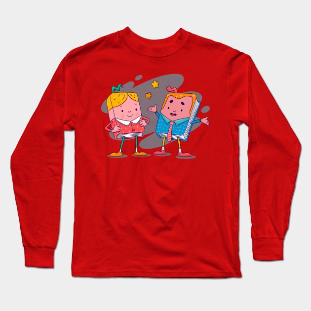 World Book Day Cartoon Long Sleeve T-Shirt by Mako Design 